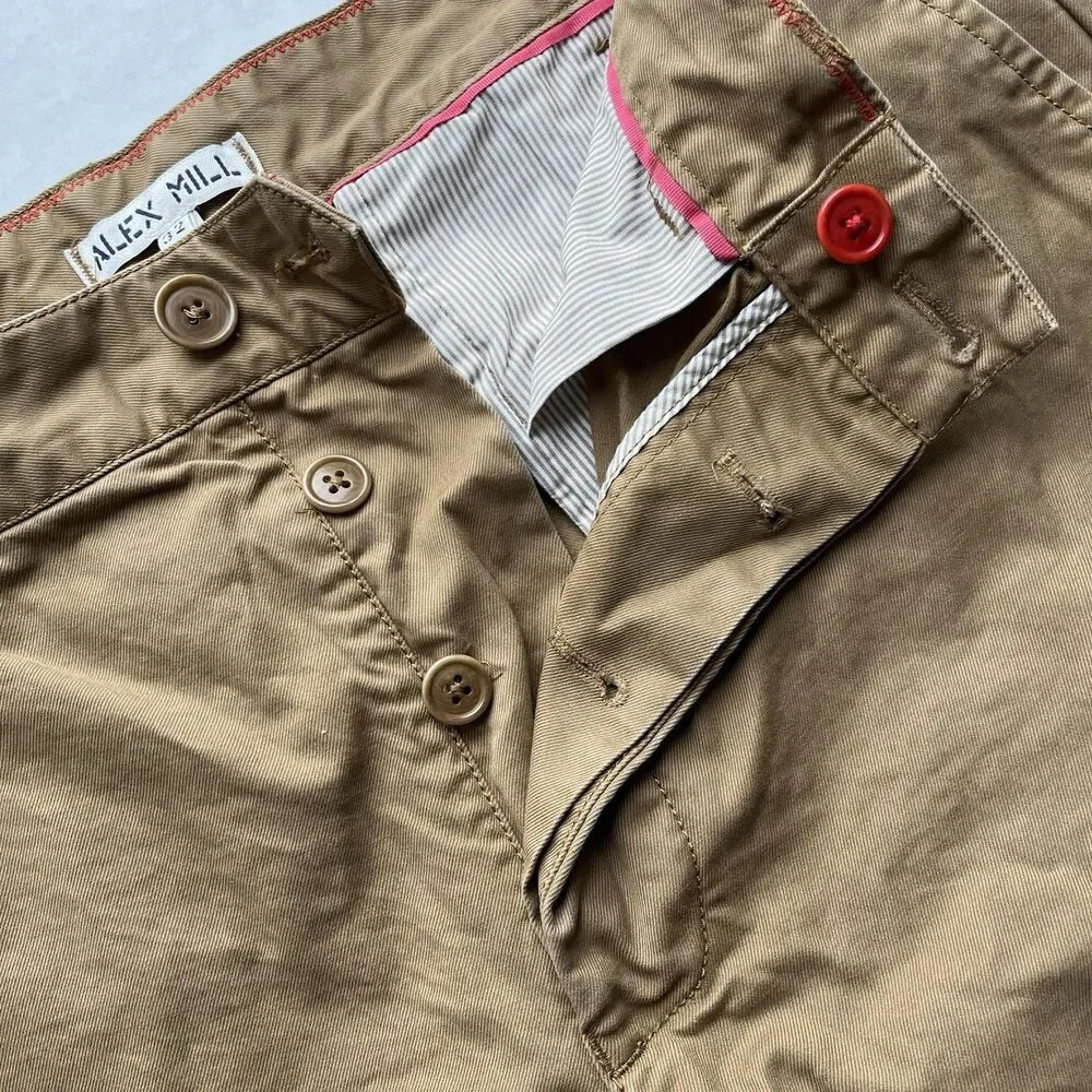 Alex Mill Chino Pants Mens 32X27 Button Fly Stretch Casual Tapered Twill Pants